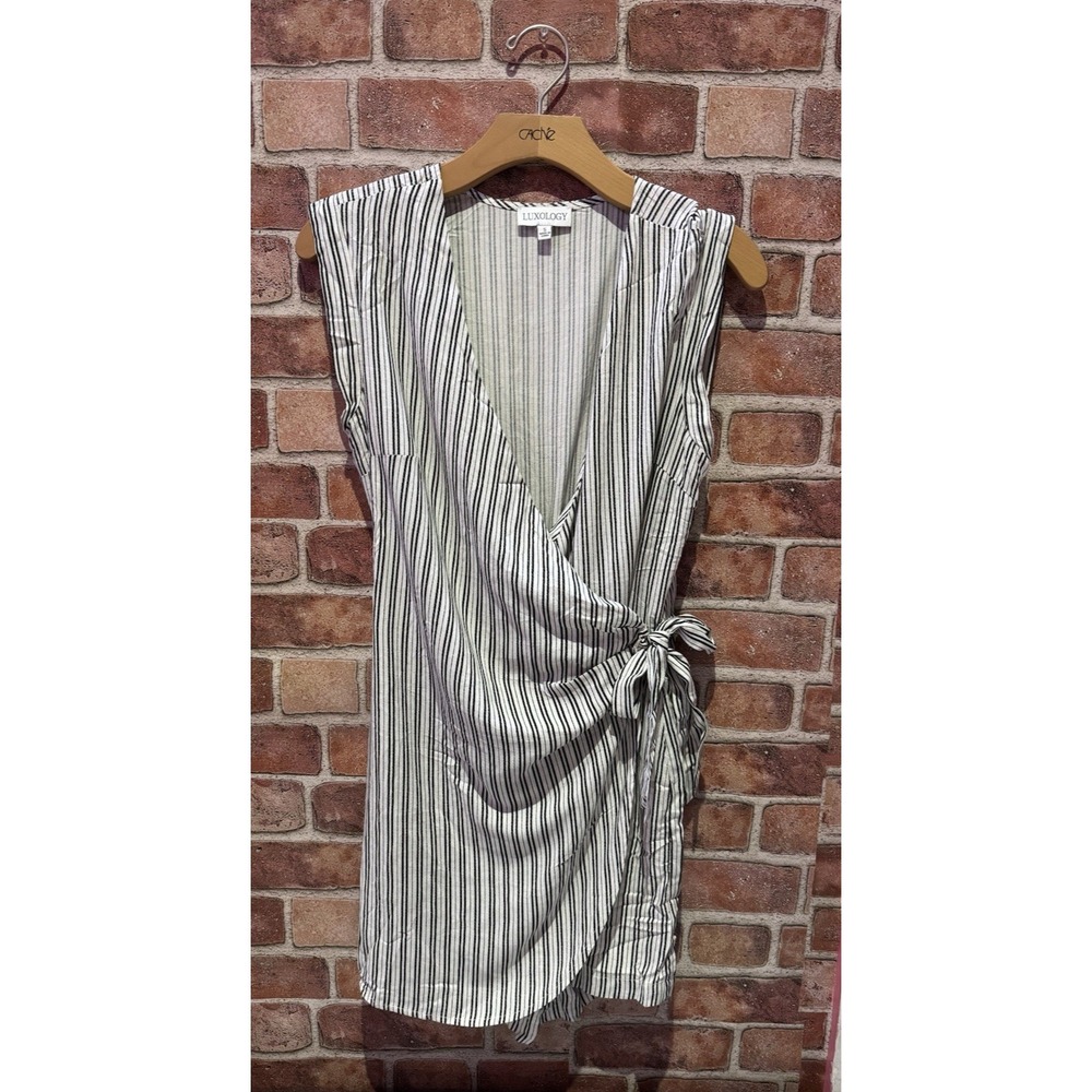 Luxology Wrap Tie‎ Dress Women's Small Striped Midi Length V Neck Sleevless